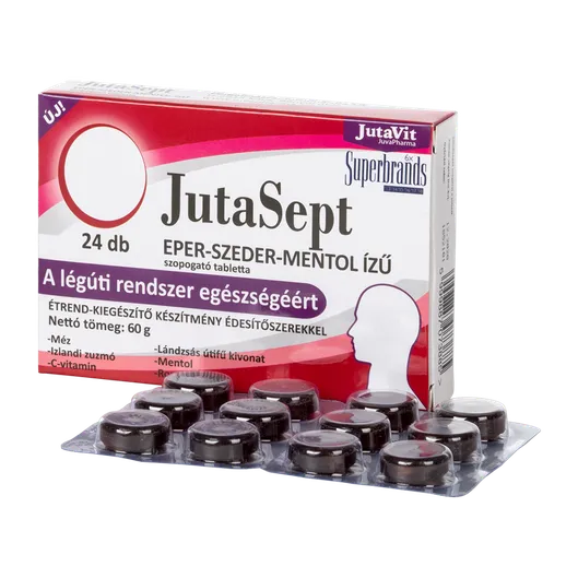 JUTASEPT CU GUST DE CAPSUNI MURE MENTOL 24 COMPRIMANTE