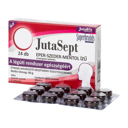 JUTASEPT CU GUST DE CAPSUNI MURE MENTOL  24 COMPRIMANTE (TERMEN SCURT)