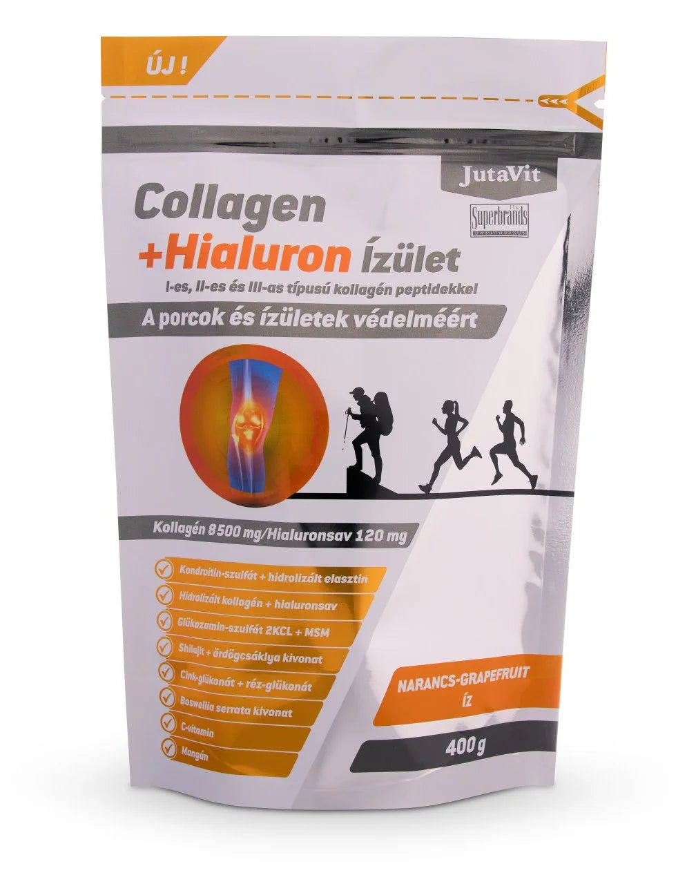 JUTAVIT Colagen+ Hialuron Articulații Cu peptide de colagen tip I, II și III CU GUST DE PORTOCALE-GRAPEFRUIT 400 g Default Title